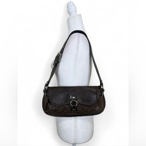 Kesslord brown suede leather shoulder bag with silver hardware